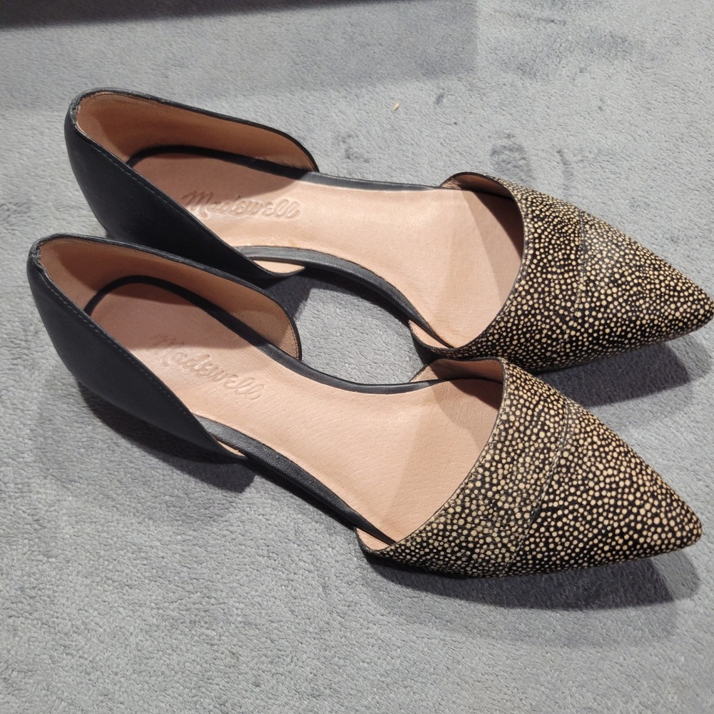 Madewell D'Orsay Flats Women 7 Black Espresso Spotdot Calf Hair Pointed Toe
